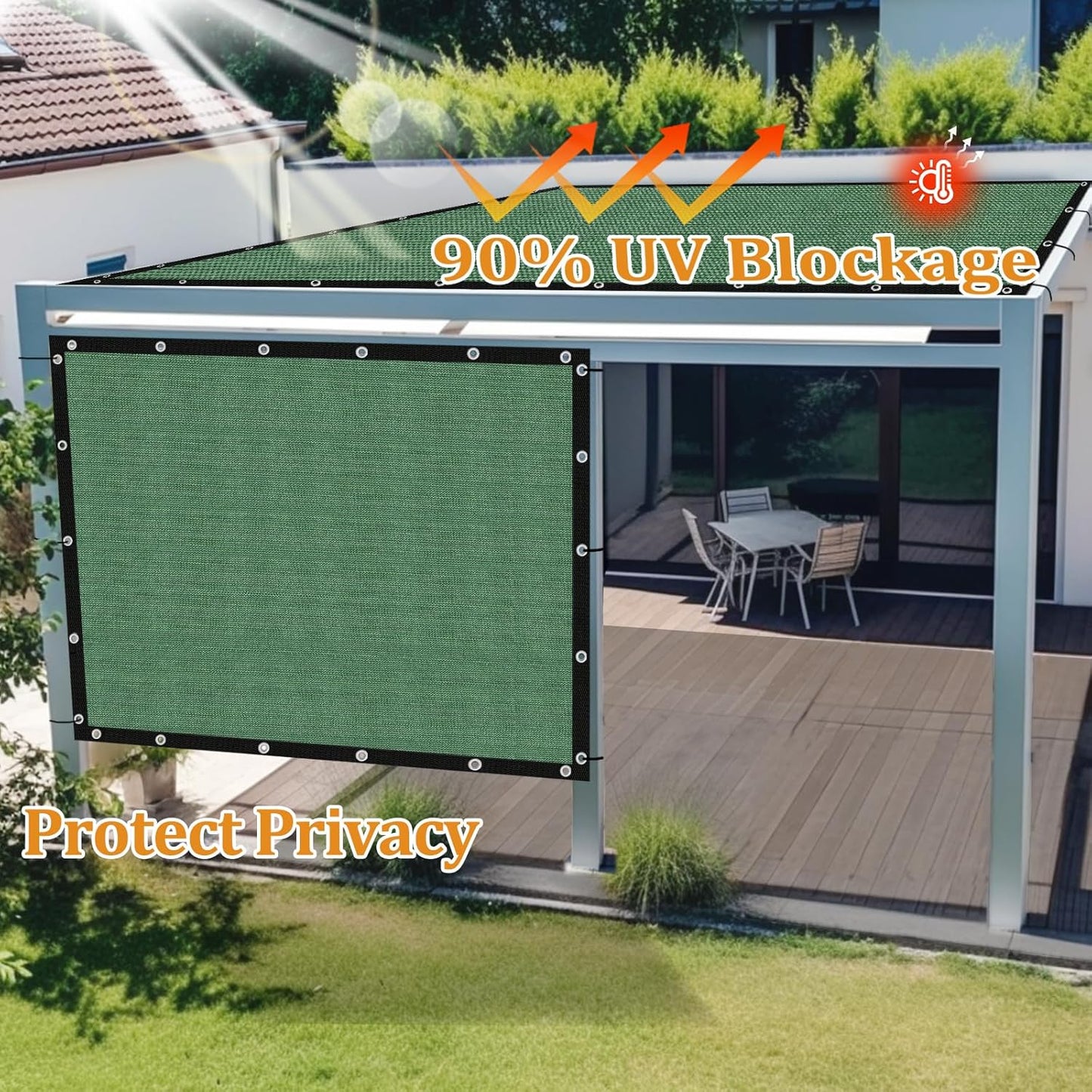 Shade&Beyond Customized Size 90% Sun Shade Cloth with Grommets, 4' X 18' Pergola Shade Cover Canopy, Mesh Tarp Sun Screens for Patio, Outdoor, Garden, Backyard GN01, Green