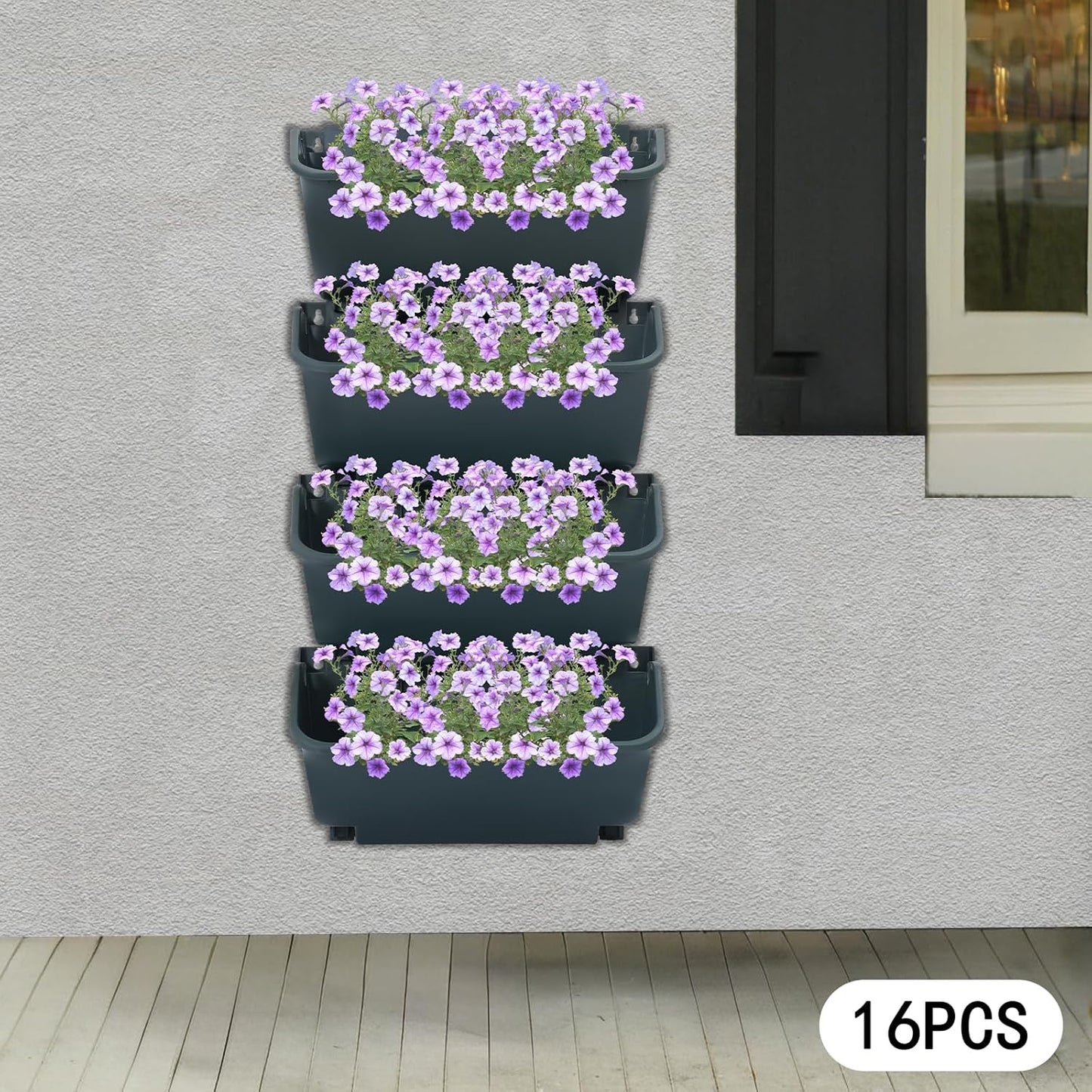 16-Pot Vertical Wall Planter, Self-Watering Stackable Planters for Indoor & Outdoor Use, Perfect for Herbs, Flowers & Vegetables (16, Green)