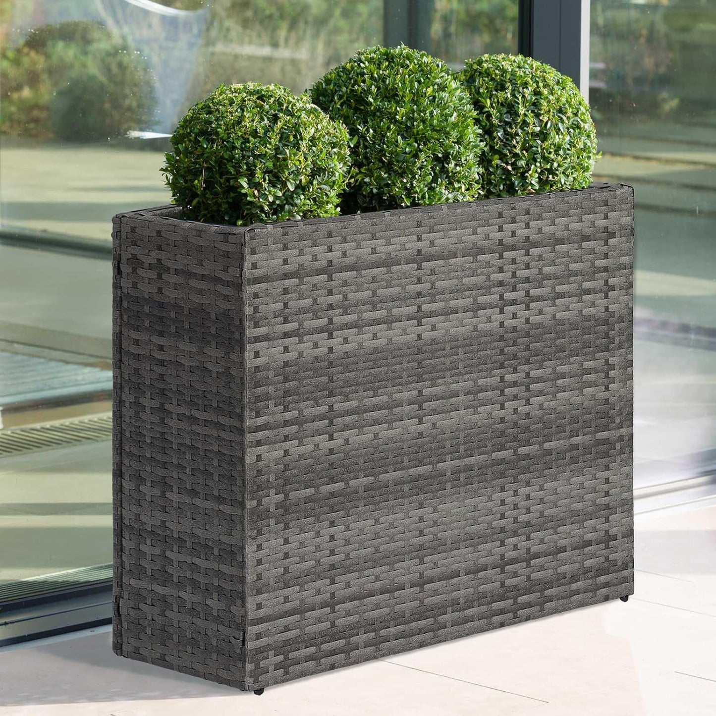LEWIS&WAYNE Large Rectangular Block Planter Box Handmade Wicker Tall Planters for Outdoor Plants with Removable Liners Modern Planter for Indoor Outdoor Patio Deck - Gray, 32''x11''x24''