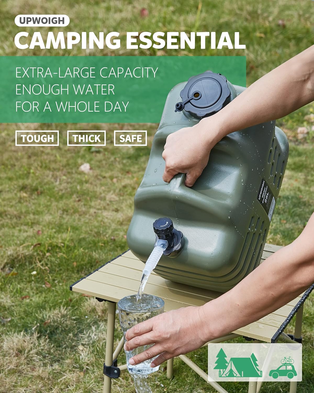 UPWOIGH Camping Water Container, 6.6 Gallon Big Water Jug(25L), Truly No Leakage Water Storage, Military Green Water Tank,BPA Free Overlanding Gear