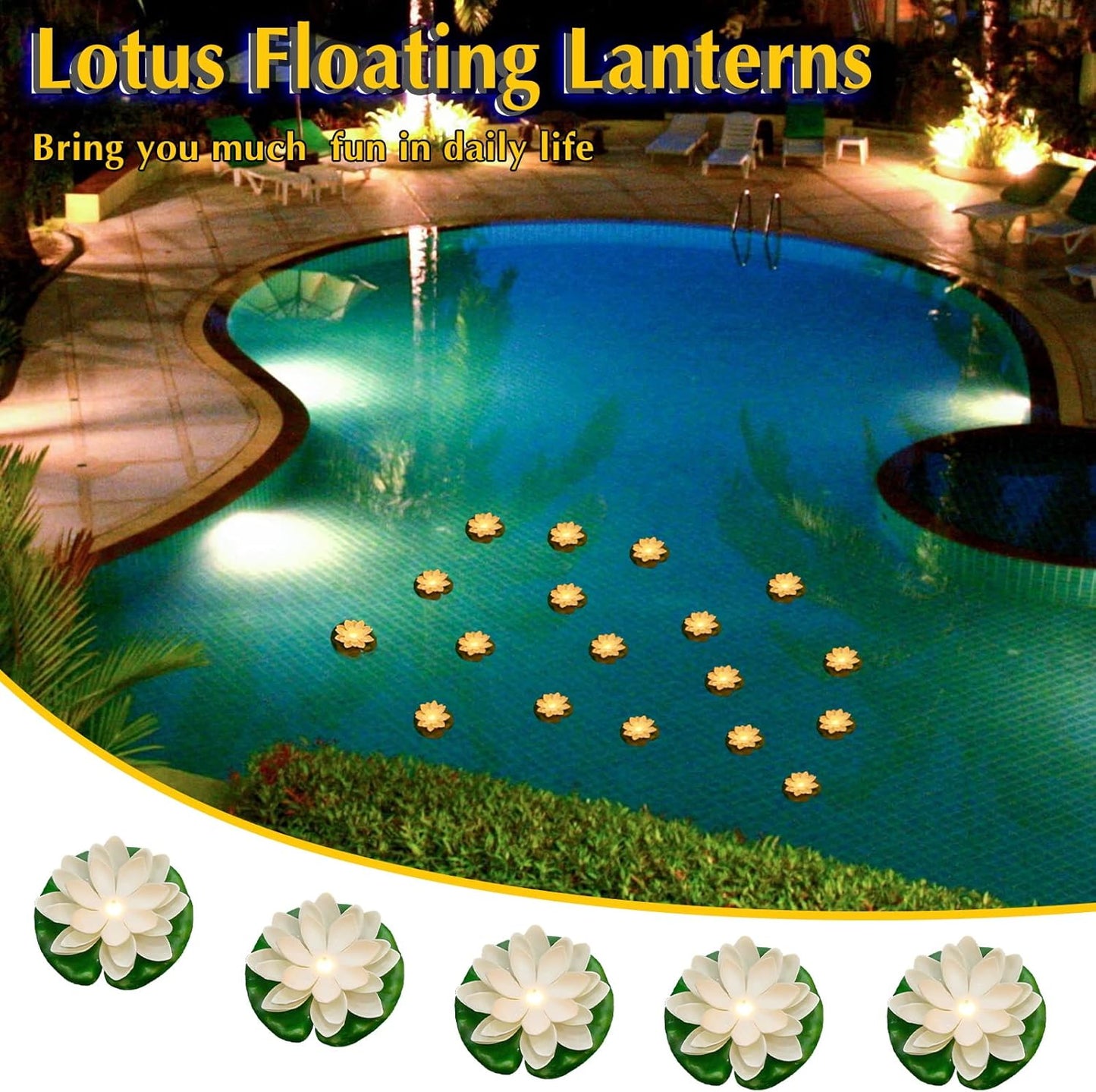 Liliful 24 Pcs Diwali Lotus Decoration Pool Floating Lights, Artificial Flowers Lotus with LED,Lily Pads Water Lantern for Indian Puja Home Decoration(3.94 Inch,White)