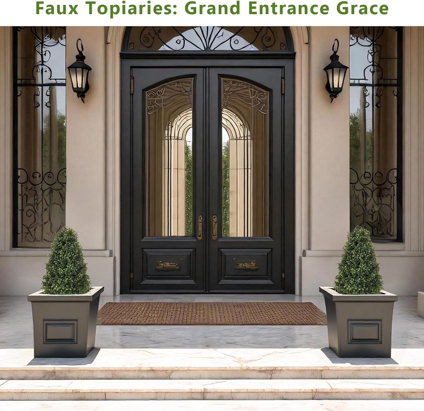 30" Boxwood Topiary Trees Artificial Outdoor Set of 2, UV Resistant Faux Plants for Front Porch Planters, Realistic Cone-Shaped Fake Bushes & Shrubs, 2.5ft Evergreen Decoration