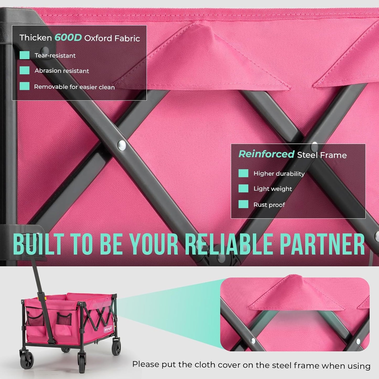 OVERMONT Collapsible Wagon with Tailgate - 220lbs Extended Lightweight Foldable Utility Wagons Folding Cart with Wheels - Small Garden Grocery Cart for Shopping,Grocery,Sports,Garden