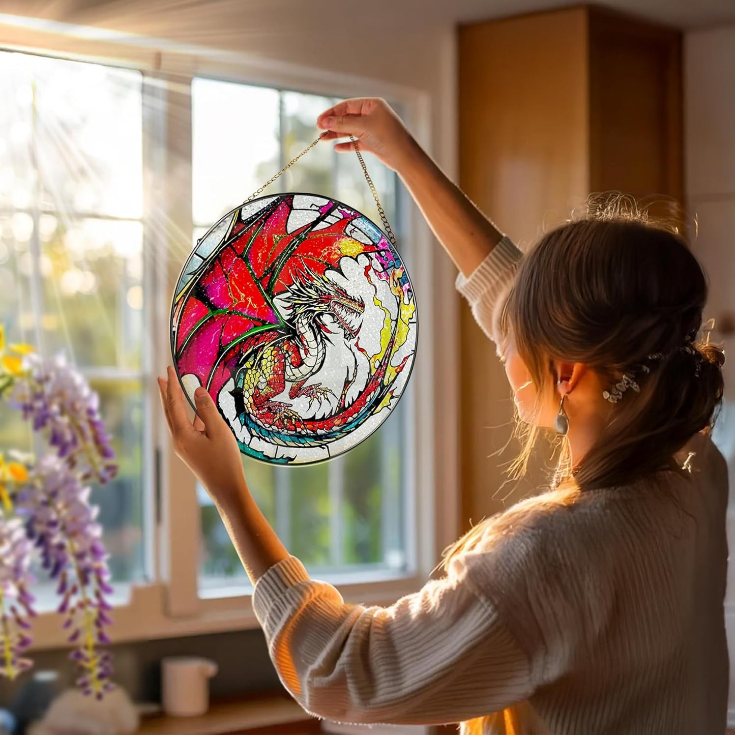 Stained Glass Window Hanging, Stained Glass Suncatcher, Dragon Sun Catcher, Window Hanging Decor, Dragon Gift, Gifts for Fathers Day, Christmas or Birthday Gift, Gifts for Him Dad Grandfather Son