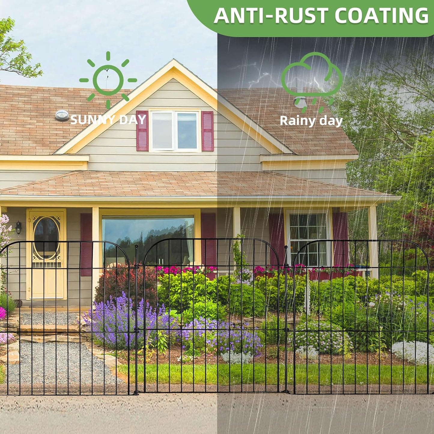 5 Panels No Dig Decorative Outdoor Garden Fence with Gate, 24 in(H) x 10 ft(L) Rustproof Metal Wire Panel Border for Yard & Patio Decor, Temporary Animal Barrier Fencing for Dog and Small Pets