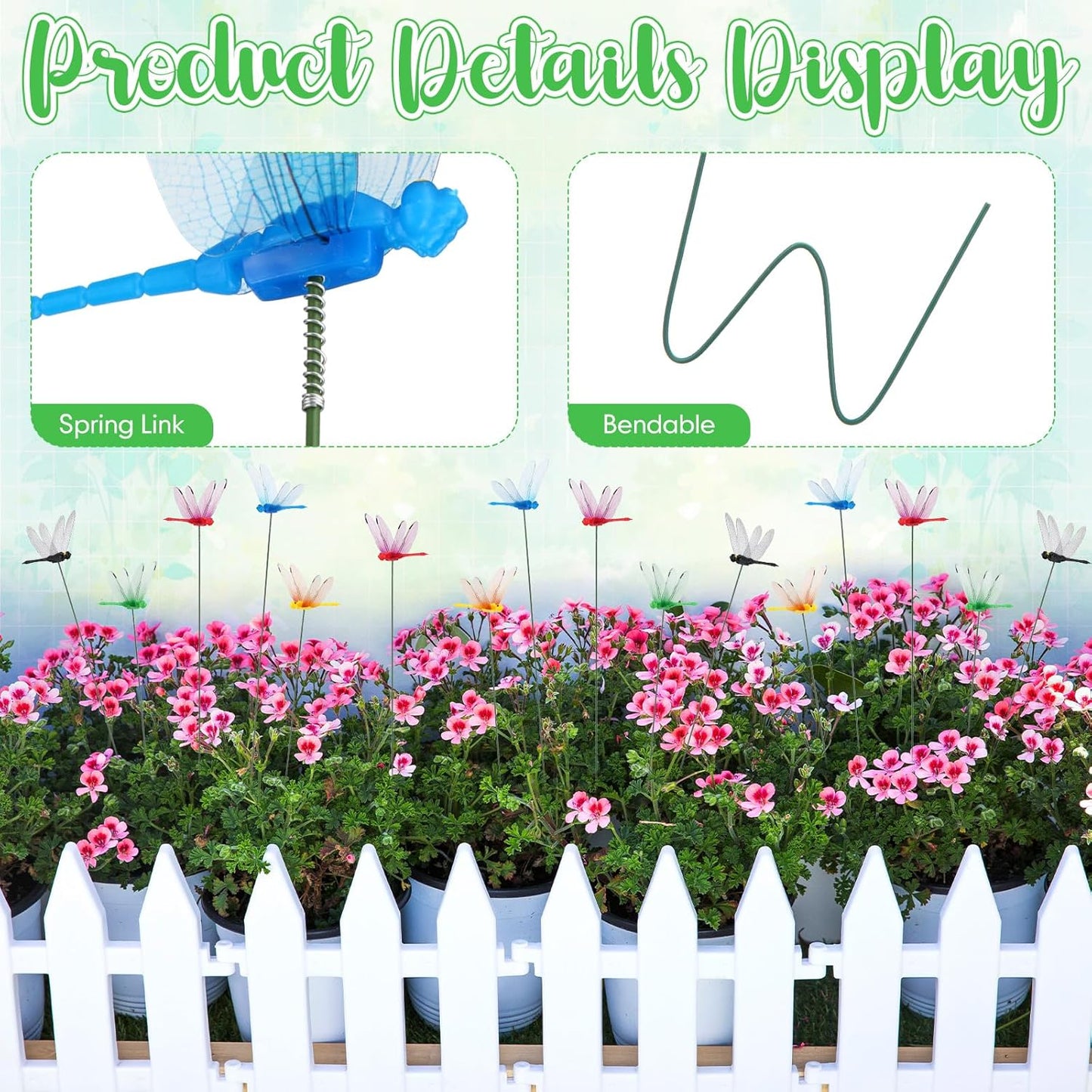 Leinuosen 100 Pcs 3.35" 3D Dragonfly Garden Stakes, Long Dragonfly Stakes Garden Decor Indoor Outdoor Yard Ornaments Flower Pot Patio Decoration(Red, Yellow, Blue, Green, Black)