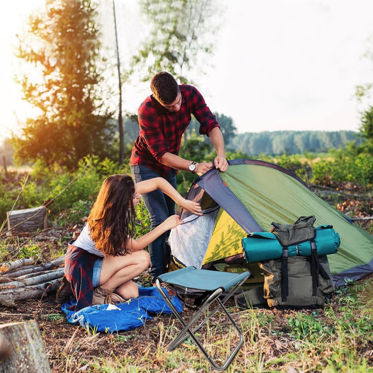 16 Inch Tall Portable Folding Camping Stool - Aluminum Alloy Lightweight Seat With Carry Bag for Fishing, Outdoor Camping, Hiking and BBQ - Red