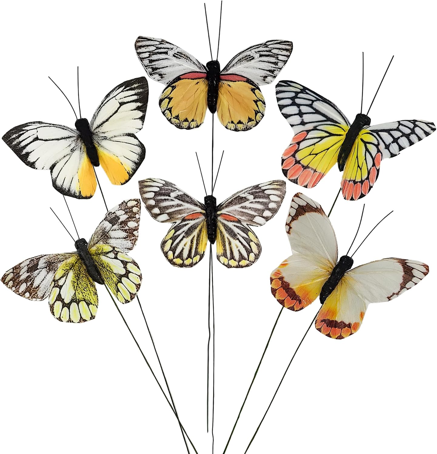 Cartanfill- Artificial Feather Simulation Butterfly Party Decoration Set, a Set of 12 Pieces with Clips, Used for Home Decoration in 12 Colors.… (D Wire)