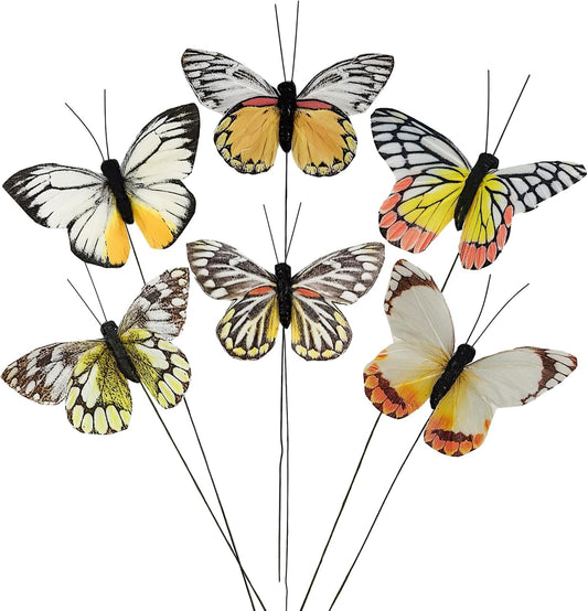 Cartanfill- Artificial Feather Simulation Butterfly Party Decoration Set, a Set of 12 Pieces with Clips, Used for Home Decoration in 12 Colors.… (D Wire)