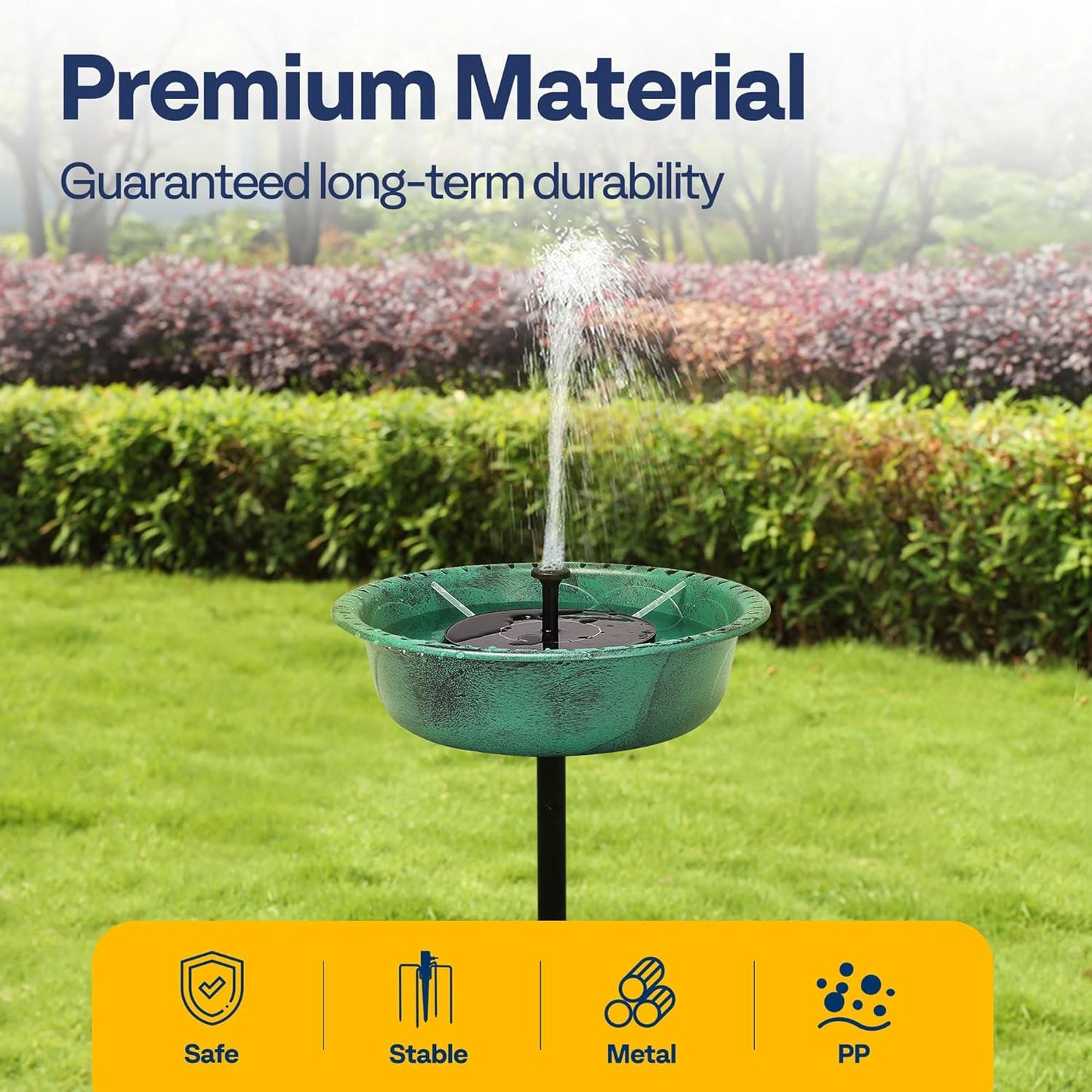 VIVOHOME Polyresin Bird Bath Bowl with Solar Fountain, 29 Inch Height Outdoor Freestanding Birdfeeder with Metal Stake, Capacity 1.4 Gallons, 5-Pronged Base, Green