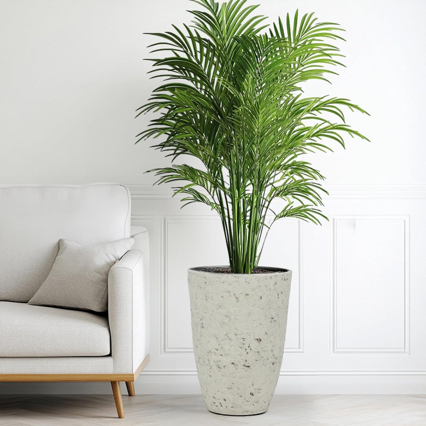 19.5" H Resin Tall Outdoor Planters, Set of 2 Country White Large Flower Pots with Handmade Birch Bark Texture, Heavy-Duty and Weather-Resistant for Year Round Indoor/Outdoor Space