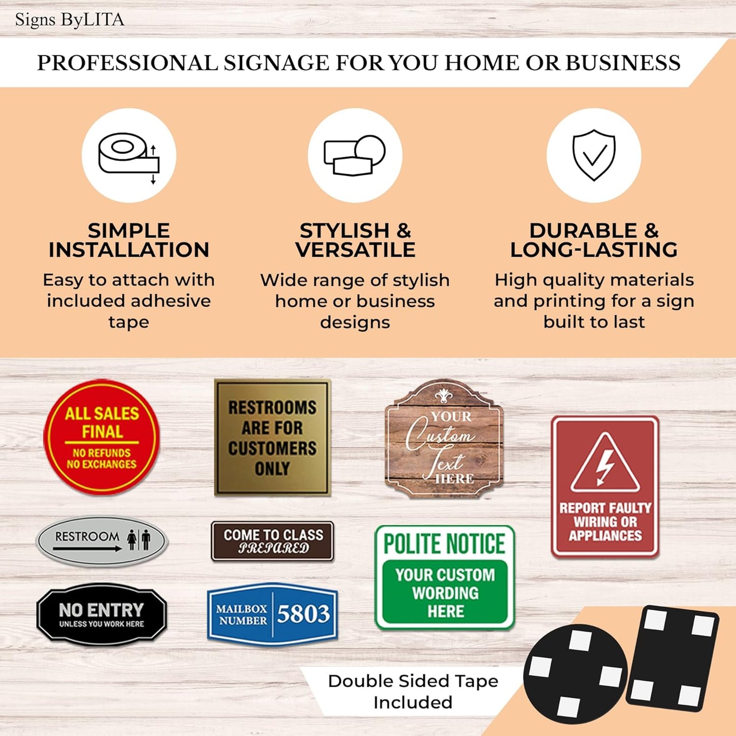 Signs ByLITA Standard Sprinkler Room Sign (Walnut) - Large 2 Pack