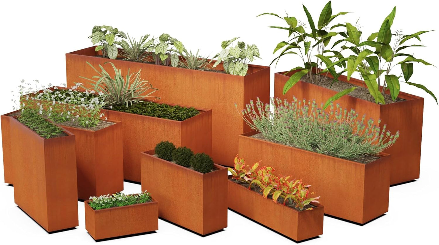 Extra Large Corten Steel Planter, 60x24x42 Inch | Large Rectangular Planters for Outdoor Plants & Privacy Screens | Heavy Duty Metal Planter Box, Made in USA