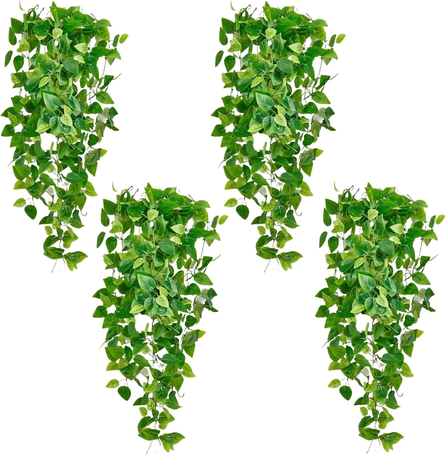 Fake Hanging Plants Vines(4pcs) for Room Decor, Artificial Ivy Greenery Garlands for Home Bedroom Living Aesthetic Kitchen Office Wall Patio Bookshelf,Indoor,Outdoor Farmhouse Decorations(No Basket)
