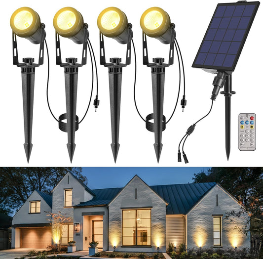 Solar Spot Lights Outdoor, 4-in-1 Landscape Lights with Remote Control, Auto On/Off Solar Uplights for Yard Garden Tree Decoration (Warm White)