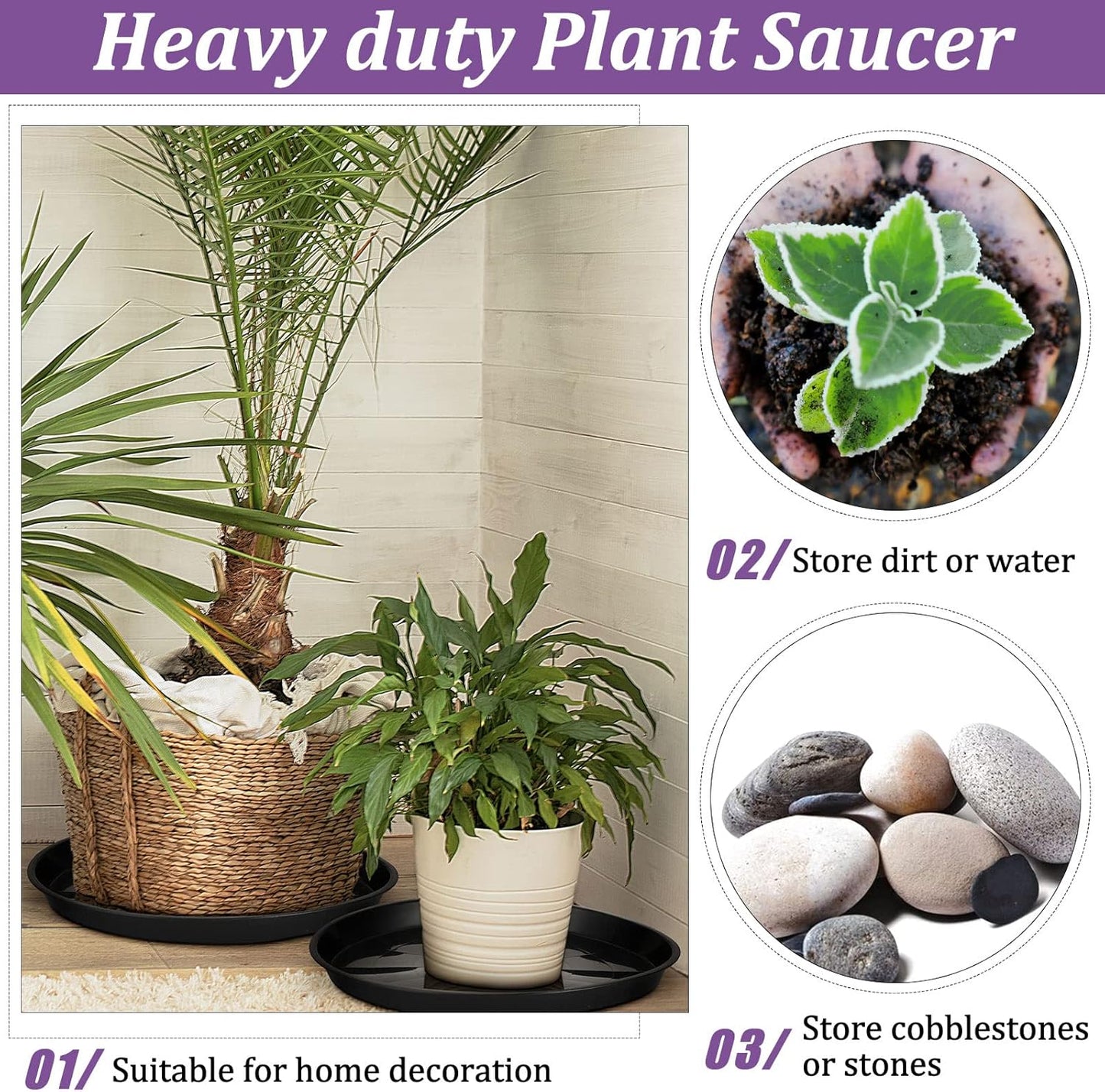 Eccliy 6 Pack Plastic Plant Saucer Heavy Duty Planter Saucers Large Plant Pot Saucers Plastic Water Trays for Indoors and Outdoors Flower Plant Plant Drip (Black,18 Inch)