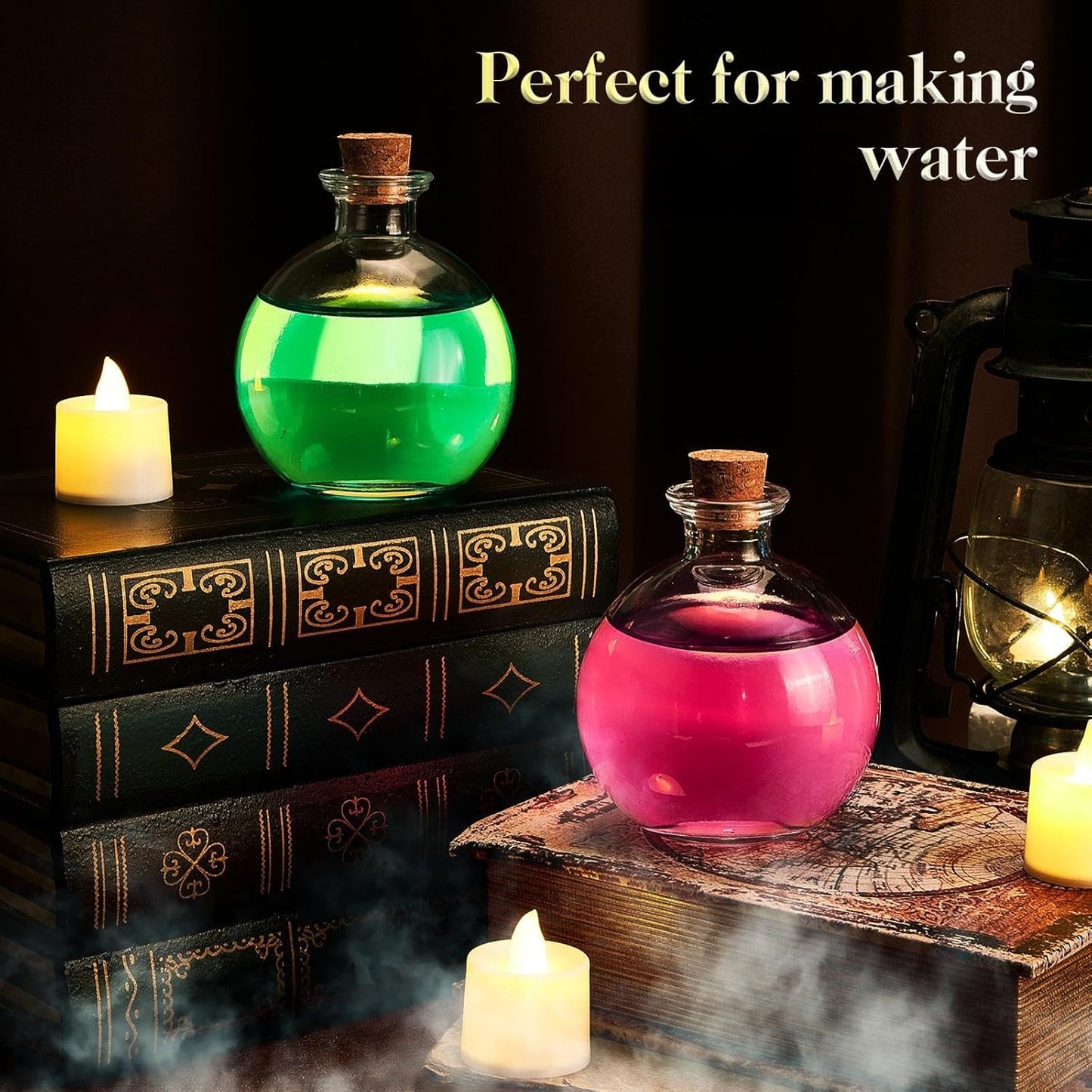 Tessco for you 12 Pcs Potion Bottles Round Glass Clear Potion Jars 8.5 oz Spherical Decorative Witch Bottles Wizard Stuff for Liquor Halloween Decoration DIY Art Crafts Gift (Classic)