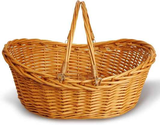 Wald Imports - Large Light Brown Hand Woven Wicker Basket for Storage with Handles - Woven Basket - Wicker Baskets for Picnics, Easter, Organizing, and More (20 x 7.5 inches)