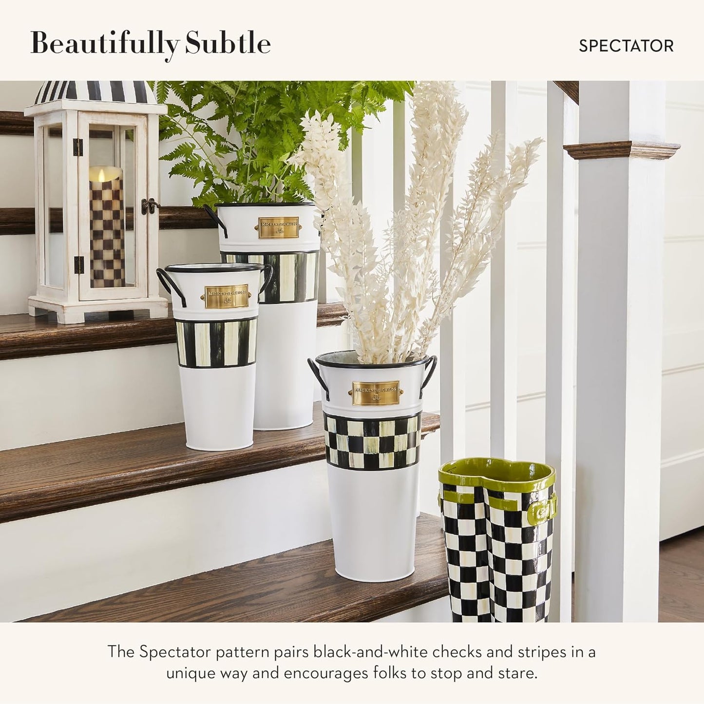 MACKENZIE-CHILDS Galvanized Flower Buckets, Decorative Metal Buckets, Spectator, Set of 3