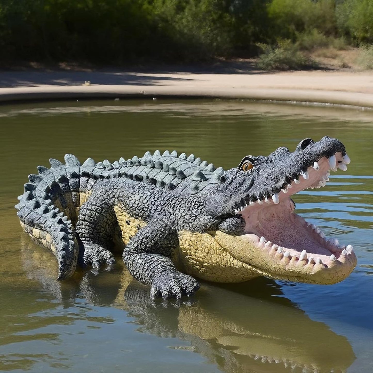 13 Inch Real Crocodile Statue - Garden Animal Sculptures & Statues, Alligator Decor for Lawn, Patio, Crocodile Coastal Beach Decor Perfect for Home Garden, Patio, Backyard