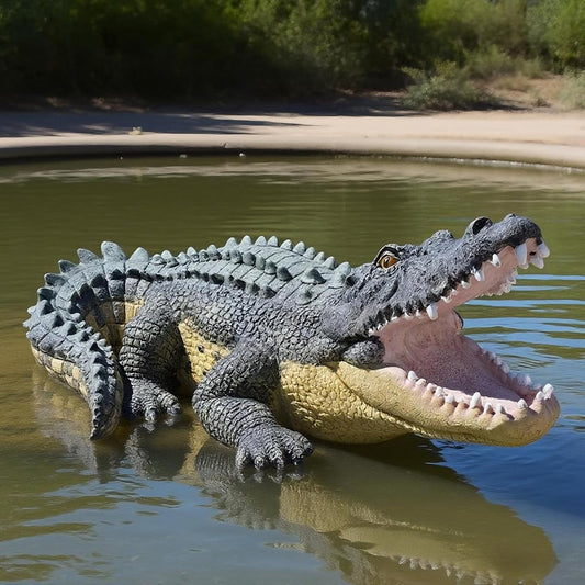 13 Inch Real Crocodile Statue - Garden Animal Sculptures & Statues, Alligator Decor for Lawn, Patio, Crocodile Coastal Beach Decor Perfect for Home Garden, Patio, Backyard