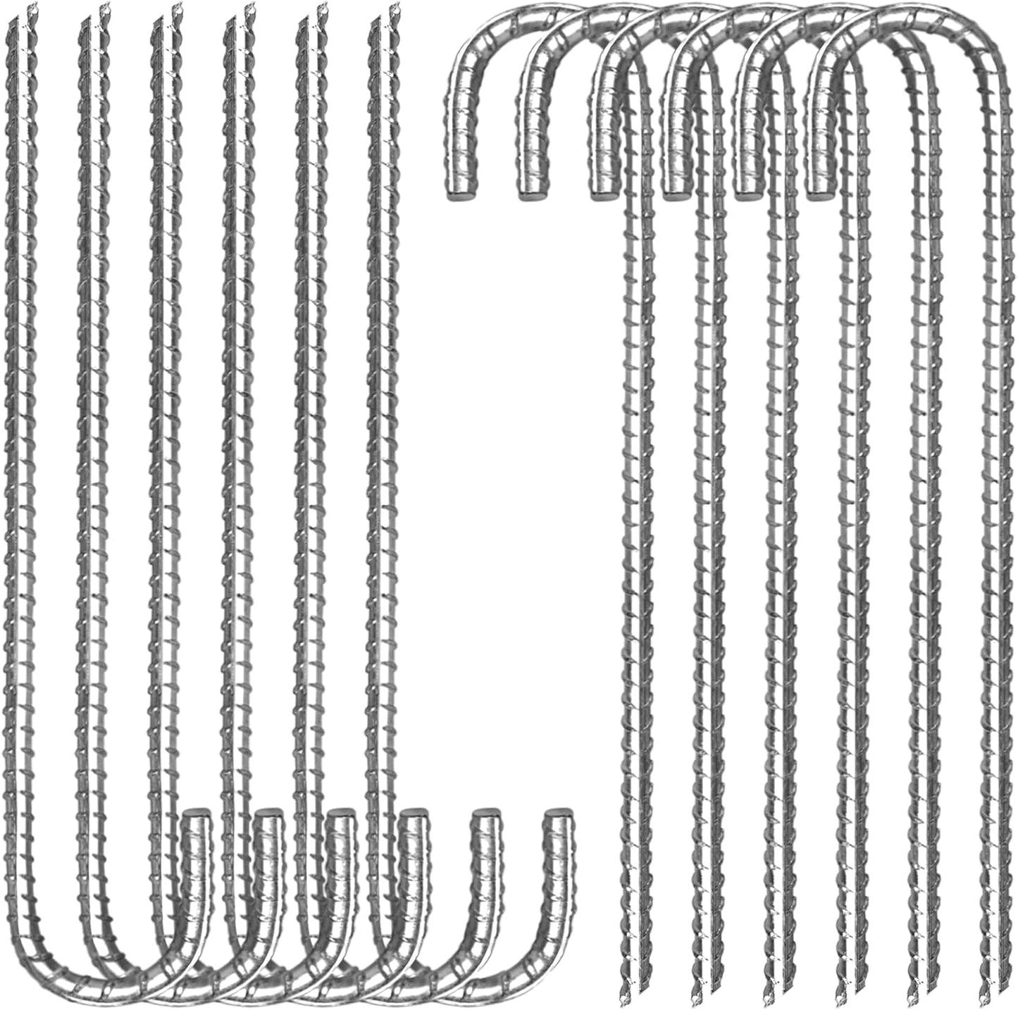 12 Pack 12 Inch Rebar Stakes Heavy Duty J Hook Ground Anchors, Anti Rust Metal Steel Tent Stakes Garden Fence Stakes, Silver
