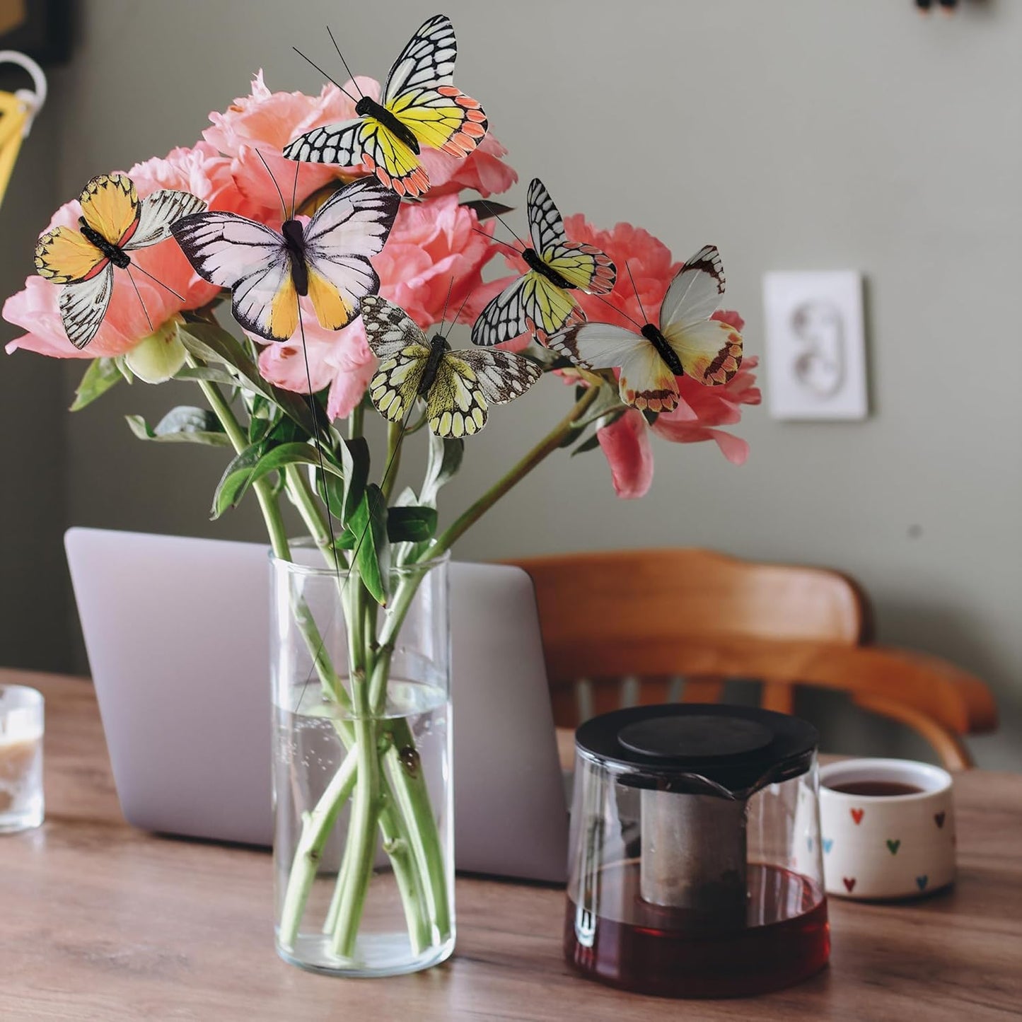 Cartanfill- Artificial Feather Simulation Butterfly Party Decoration Set, a Set of 12 Pieces with Clips, Used for Home Decoration in 12 Colors.… (D Wire)