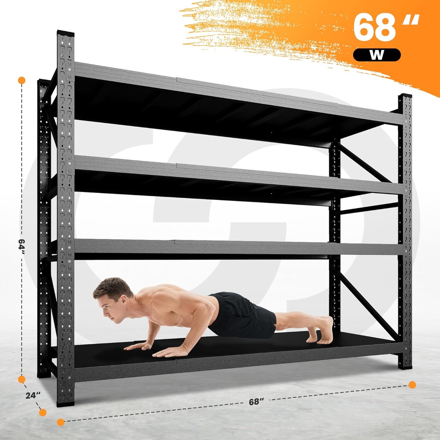 68” W Metal Shelf Heavy Duty, 8000LBS Metal Garage Shelving Units, 4 Tier Storage rack shelves, Steel Industrial Shelving , Adjustable Standing Shelf for Basement/Warehouse 68"W x 24"D x 64"H, Black