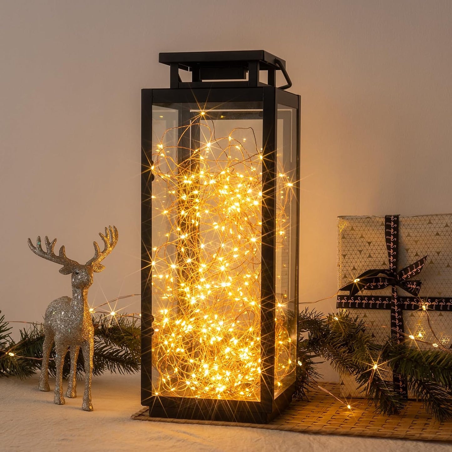 Solar String Lights for Outside,2Pack 66FT 200 LEDs Solar Fairy Lights,Waterproof 8 Modes Button Outdoor String Light for Patio Garden Backyard Tree Wedding Christmas,Copper Wire,Warm White