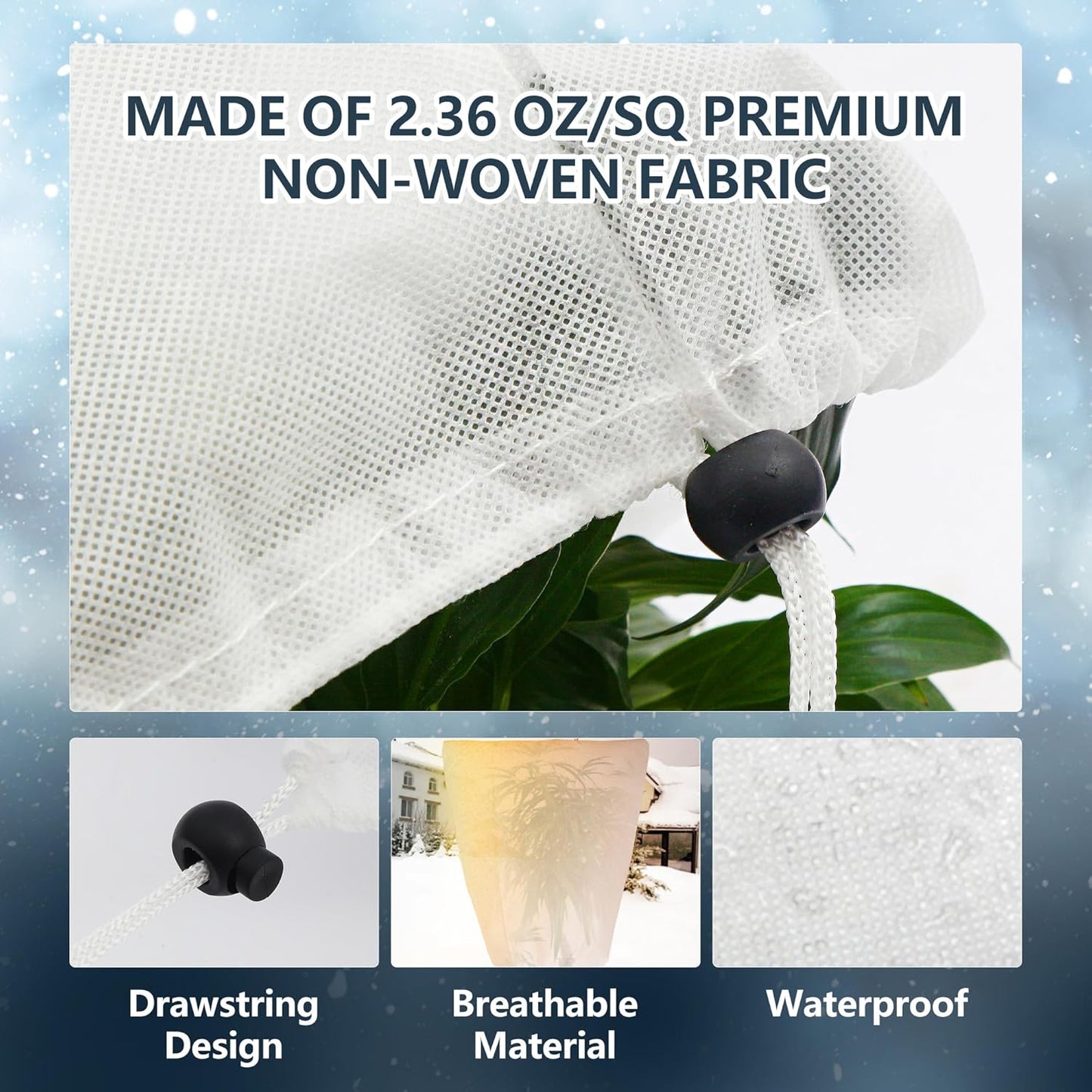 2 Pack Plant Covers Freeze Protection for Winter, 47.2"×31.5" Frost Cloths for Outdoor Plants Cold Weather Blankets with Drawstrings