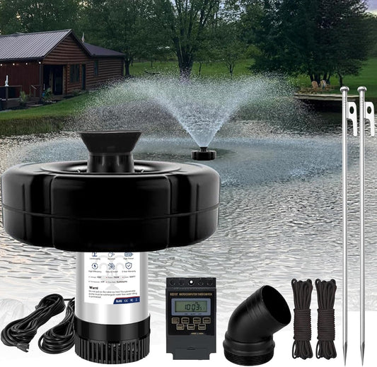 Pond Fountain Aerator Pump, 1HP 110V 15,000 GPM Pond Fountain, pond aerator, 15 Amp/100-foot Power Cord, Timer Controller, Suitable for Pond and Lake Aerator Pumps