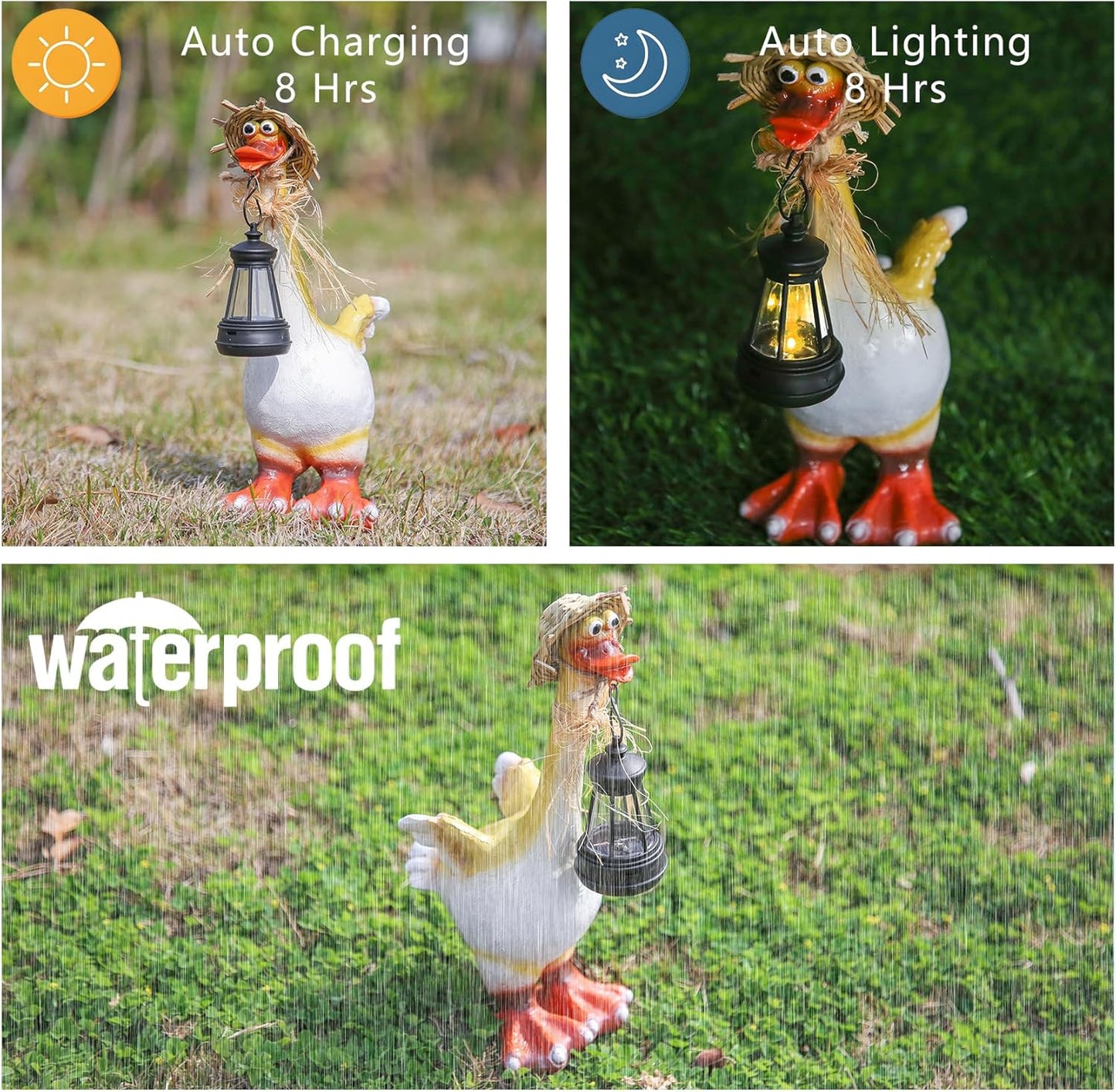 Solar Lamp Garden Duck Figurine - Charming Outdoor Statue Solar Lamp, Whimsical Straw Hat Design