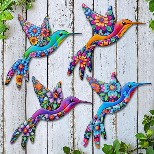 Metal Hummingbird Wall Decor,Outdoor Fence Birds Art Decoration,Hanging Decorations for Garden,Yard,Patio Balcony,Great Gifts for Family Friends(4 Pack)