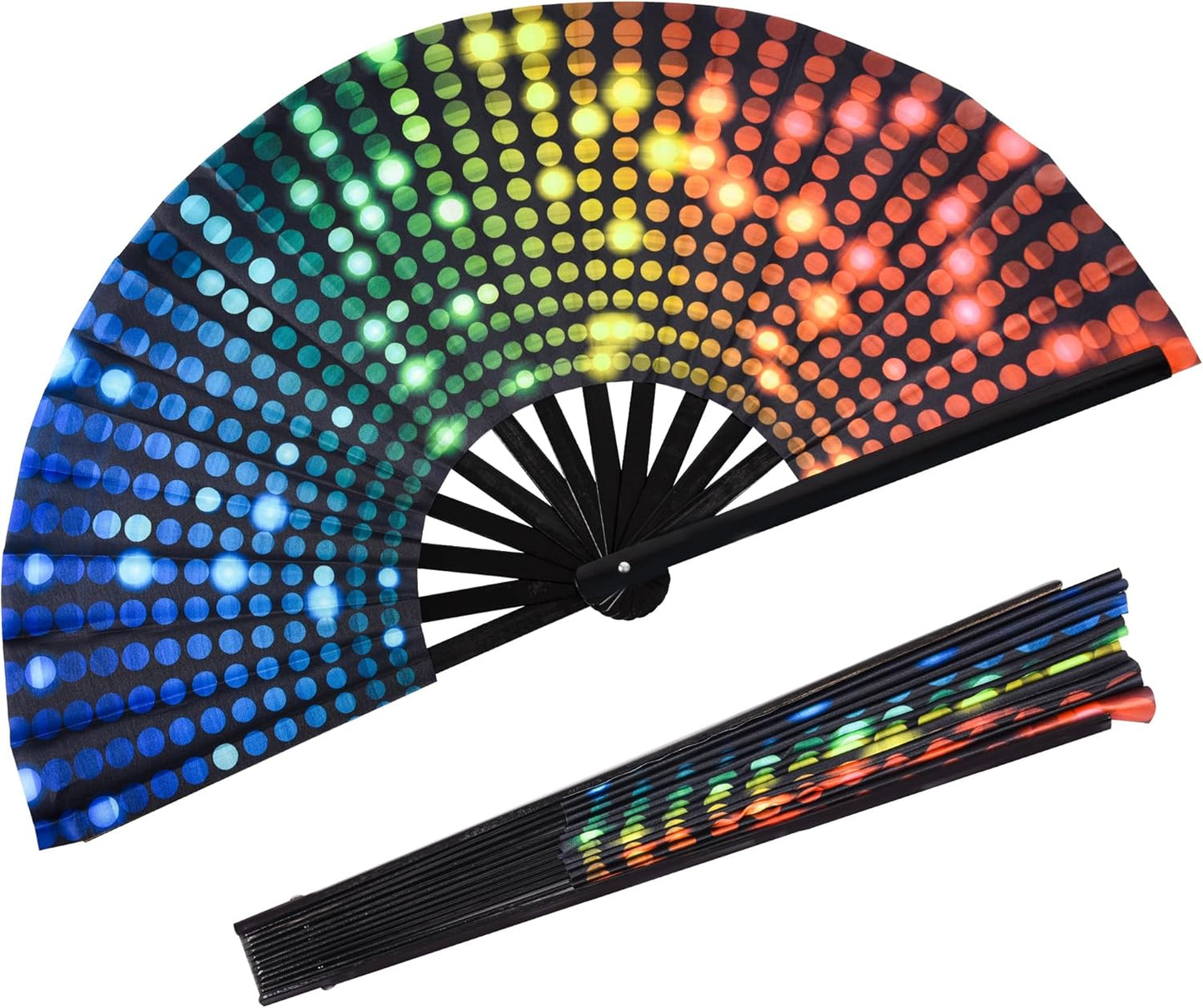 13-Inch Large Popping Fans for Line Dancing, Boots Ground Hand Fan Foldable for Women Dances, Music, Festival, Gift, Rave, Party(Polka Dots)