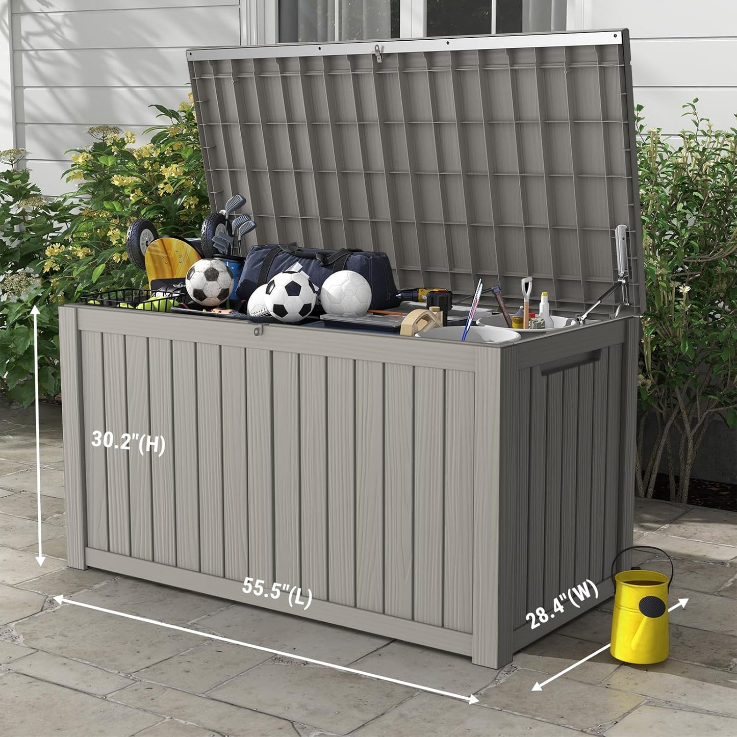 Mars Villa 180 Gallon Outdoor Storage Box, Large Resin Deck Box Waterproof, Storage Bin for Outside Patio Furniture Cushions, Pool Supplies, with Hydraulic Hinge, UV Resistant and Weatherproof, Greige