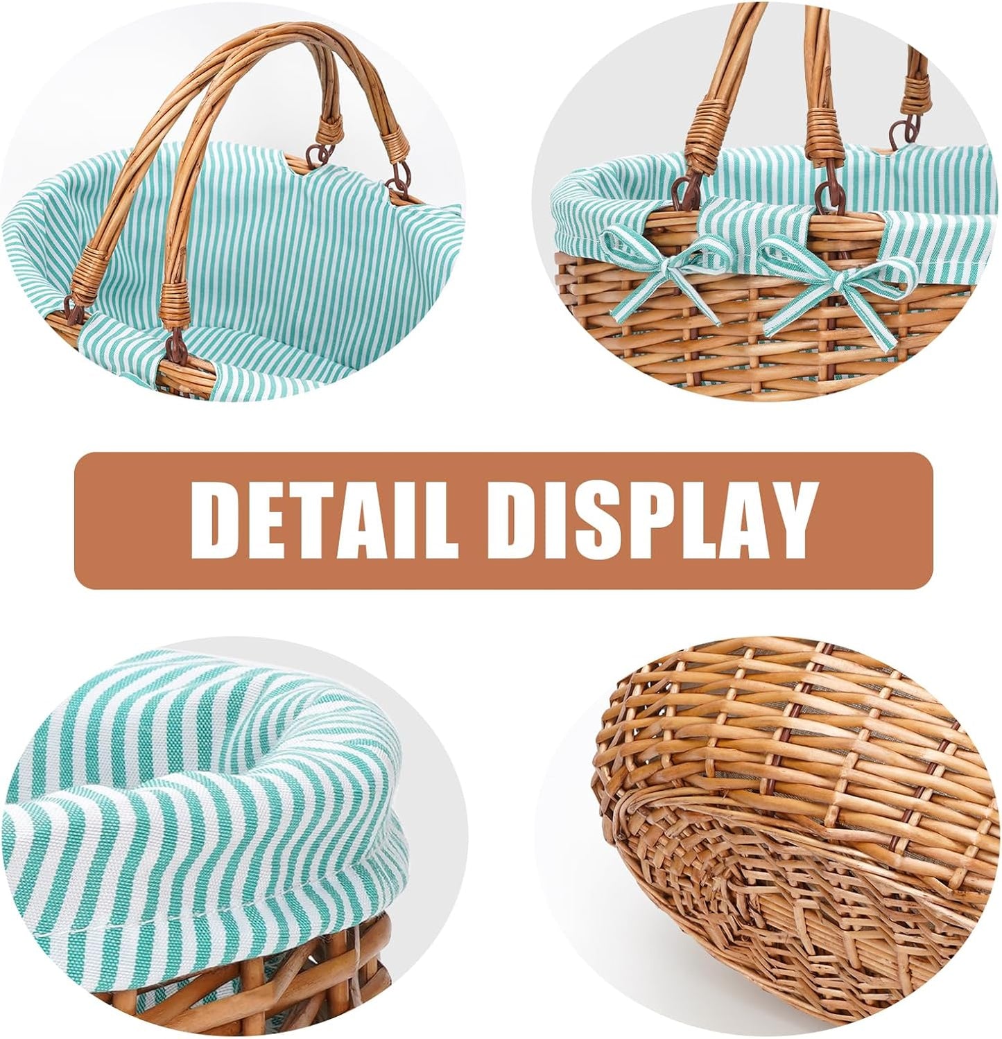 G GOOD GAIN Oval Picnic Basket with Folding Handles, Willow Hand Woven Shopping Basket, Bath Toy Kids Toy Storage Gift Packing Basket, Wicker Empty Easter Eggs and Candy Small Gift Basket.Green