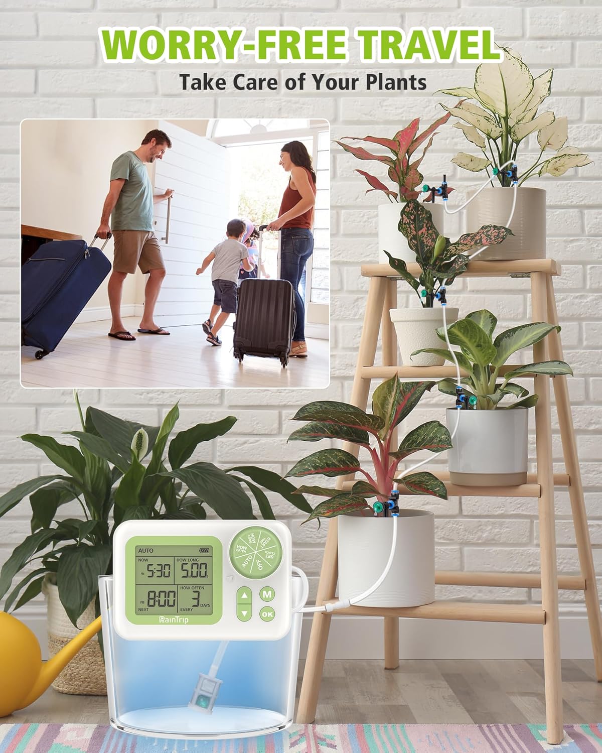 Greennote Automatic Watering System for Indoor Plants - DIY Quick-Connect Kit with Stabilized Flow Emitters, 15 Potted Houseplants Support, Effortless Setup