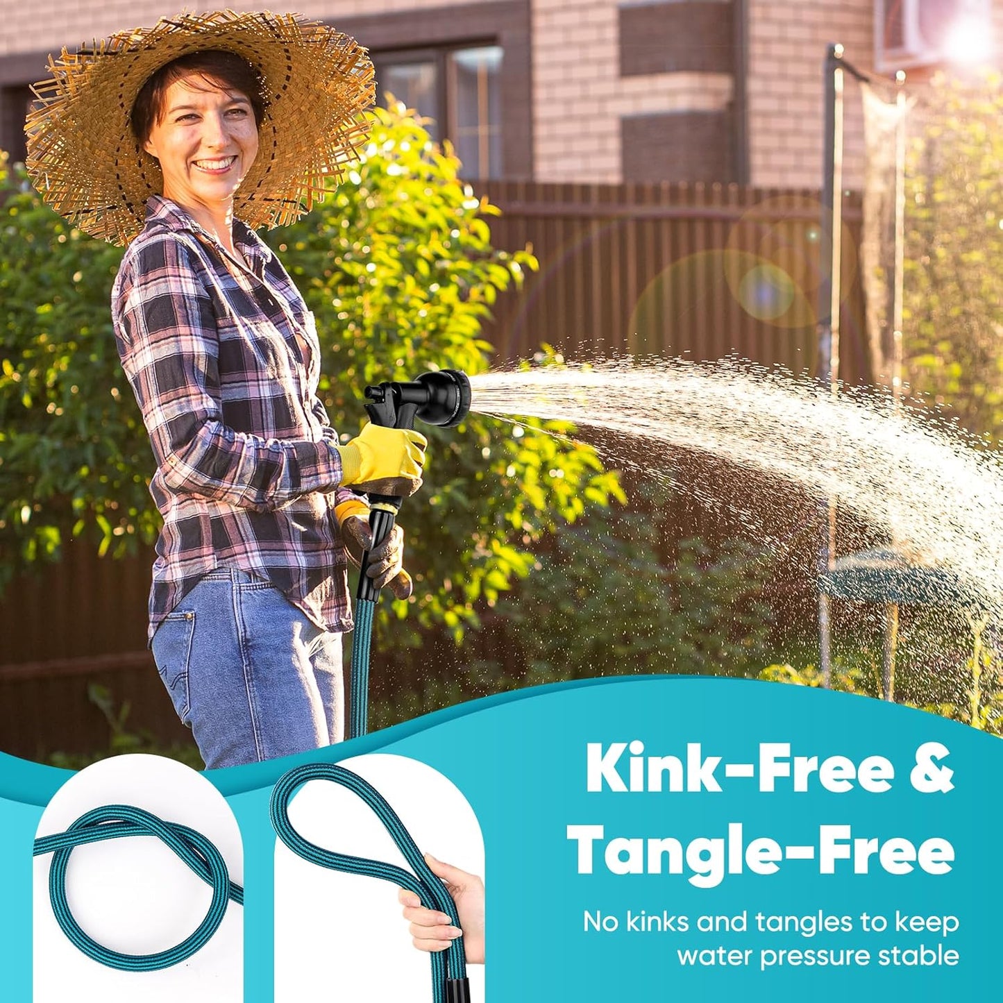 Garden Hose 50ft, Non-Expanding Water Hose Ultra Lightweight, Kink-Free, Sturdy, Flexible, Abrasion Resistant Hose for Yard, Lawn, Outdoor, Marine and Camper