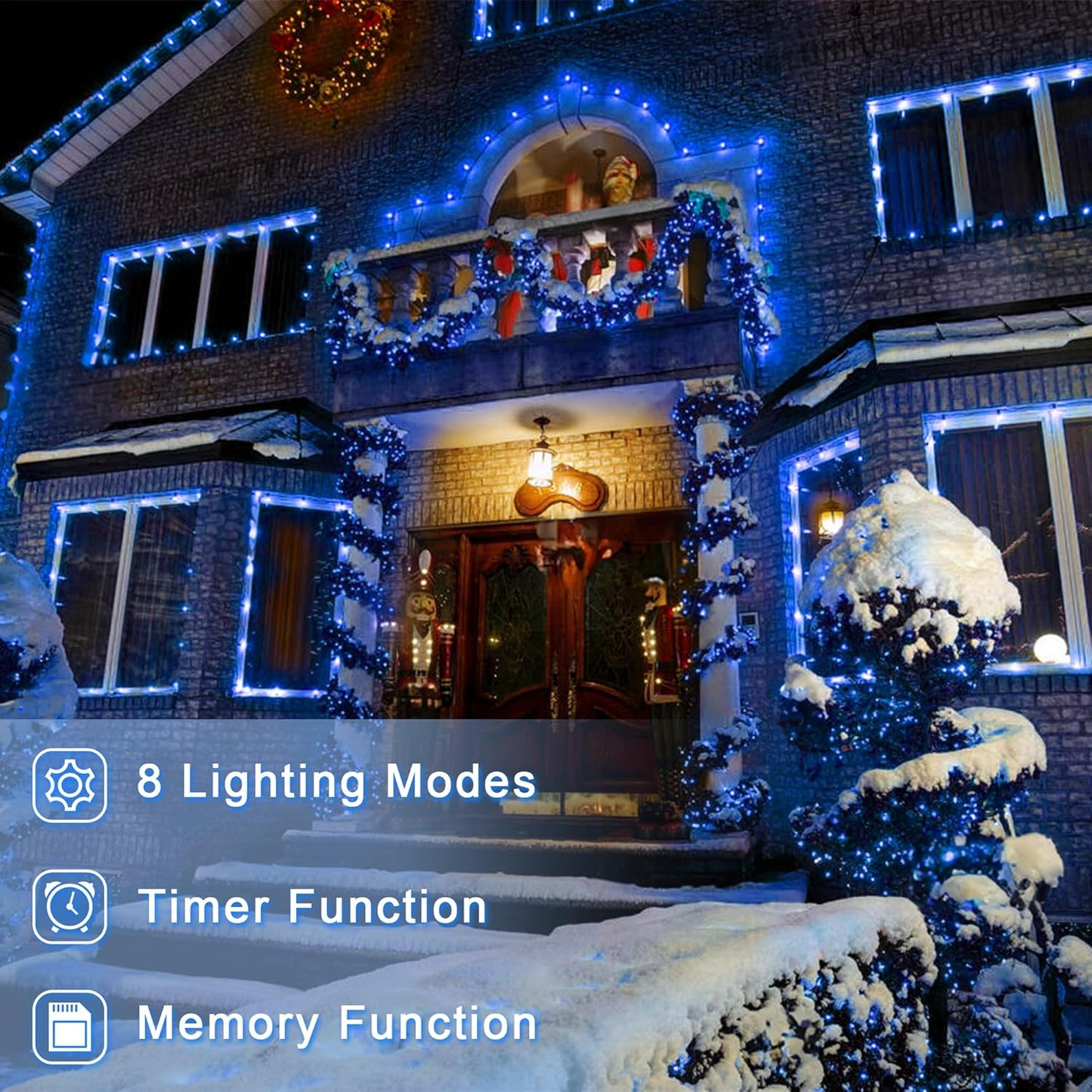 180 LED 59ft Christmas String Lights Indoor Outdoor, 8 Modes Christmas Fairy Lights with Timer & Momory, IP44 Waterproof Christmas Tree Lights for Xmas Patio Yard Fence Balcony Garden (Blue)