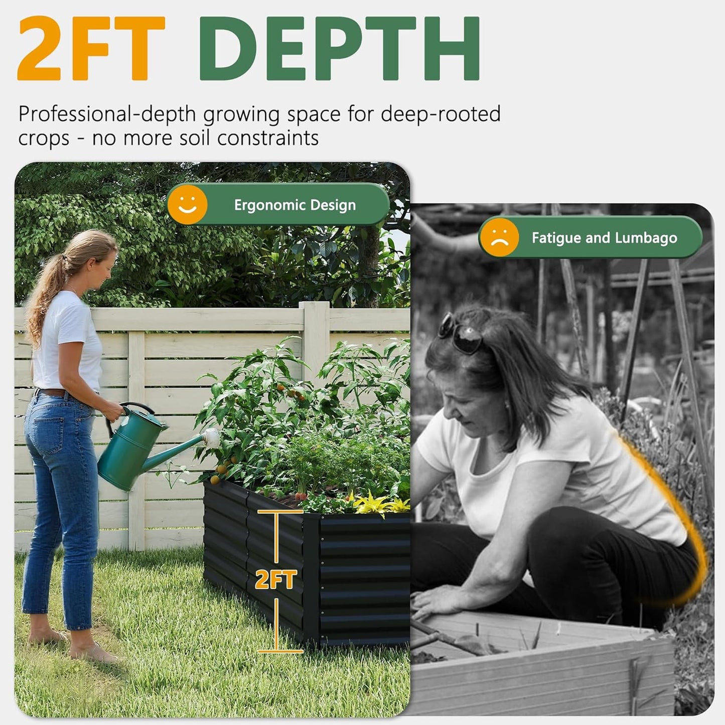 FOOWIN 4pcs 8x4x2ft Galvanized Raised Garden Bed, Planter Raised Garden Boxes Outdoor, Large Metal Raised Beds for Gardening, Garden Bed for Vegetables, Flowers, Herb,478 Gallon Capacity, Black