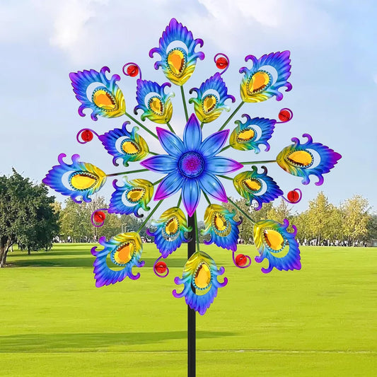 45" Feathers Wind Spinners for Yard and Garden, 16pcs Peacock Feathers Kinetic Outdoor Decor, Wind Sculpture Yard Art Decorations for Patio, Lawn