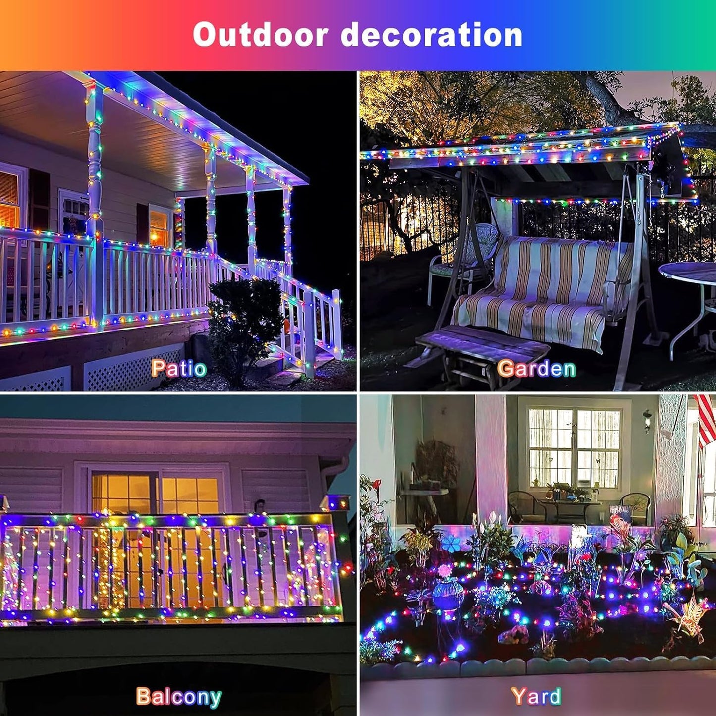 JMEXSUSS 2 Pack Solar String Lights Outdoor Waterproof, Each 33FT 100 LED Multi Colored Solar Fairy Lights, 8 Modes Easter String Light for Yard Patio Tree Garden Christmas Easter Decorations