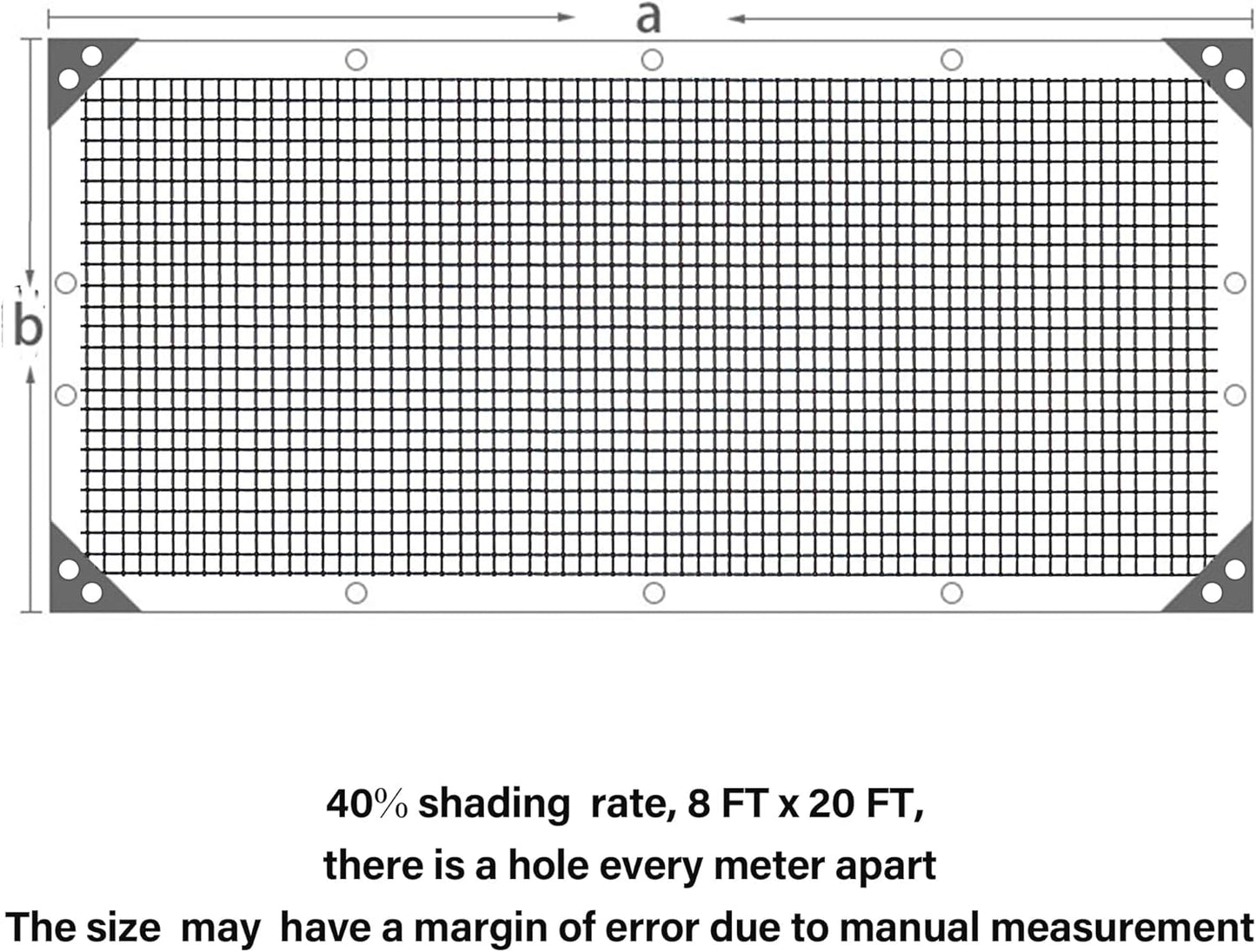 winemana Black Shade Cloth 40%, 8x20 FT Mesh Tarp - Garden Shade for Greenhouse, Patio, Vegetables, Plants Cover and Chicken Coops, Sun Shade Net for Outdoor Protection with Reinforced Grommets