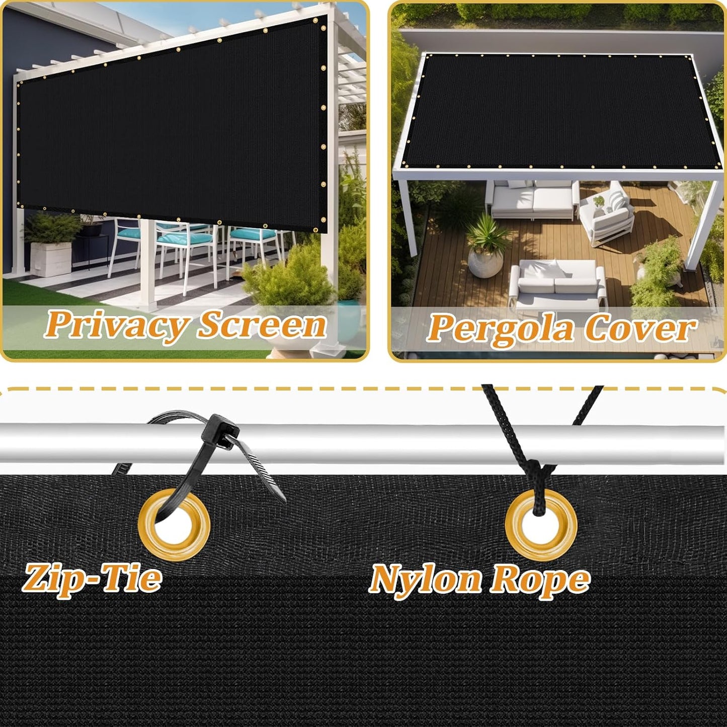 Shade&Beyond Customized Size 4' X 20' Shade Cloth with Grommets, 90% UV Protection UV Protection Mesh Tarp Sun Screens for Patio GN01, Black