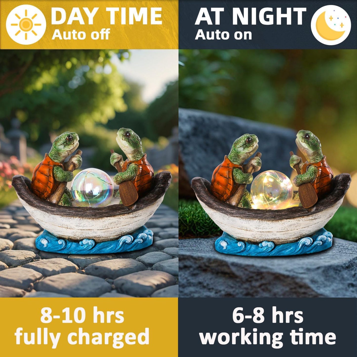 Solar Turtles Boating Garden Statue with Ball Light 5.5" Resin Turtle Figurines Outdoor Statues for Garden Patio Porch Yard Lawn Women Kids Men