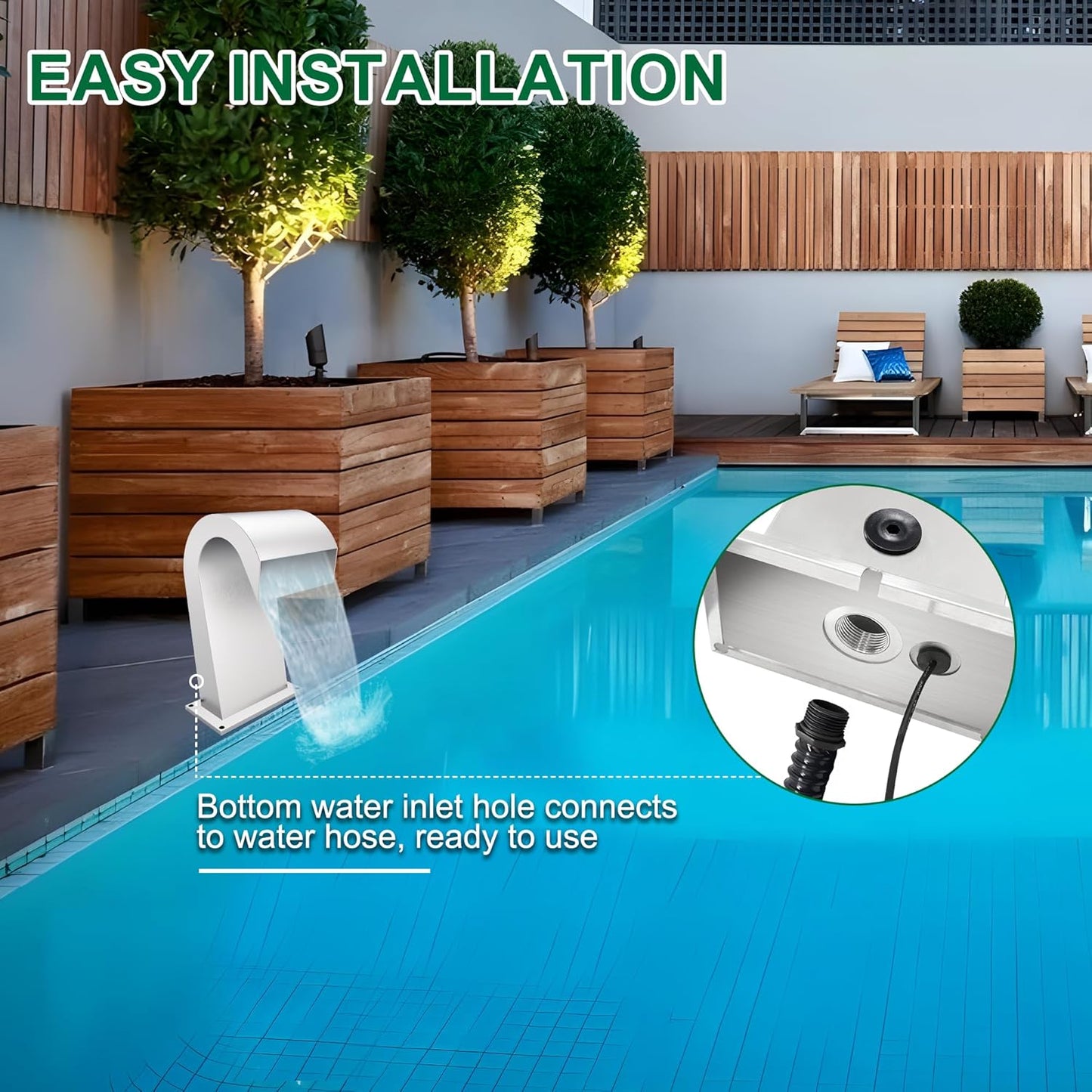 S-Shape Waterfall Spillway Ground Pool Fountain, LONGRUNNEW 304 Stainless Steel Outdoor Water Featur 14.09" x 9.57" x 10.04" for Garden Decor, Landscape Accents & Patio Pond Water Feature-Small