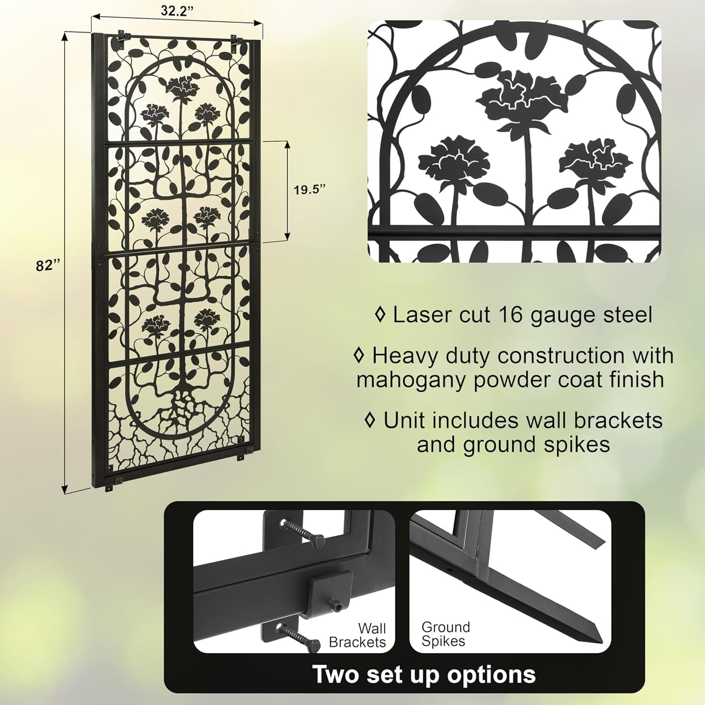 H Potter Trellis Privacy Screen (Wall Trellis Black w Mounting Brackets)