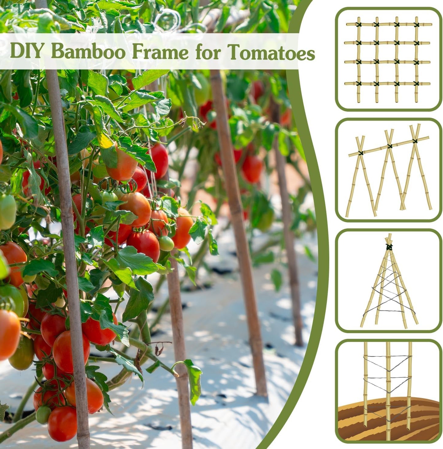 Plant Stakes 3FT, Natural Bamboo Stakes, HAINANSTRY 25Pcs Sturdy Bamboo Garden Stakes, Bamboo Sticks for Plants, Beans, Indoor and Outdoor Climbing Plants, Tomato Vegetable Stakes for Garden