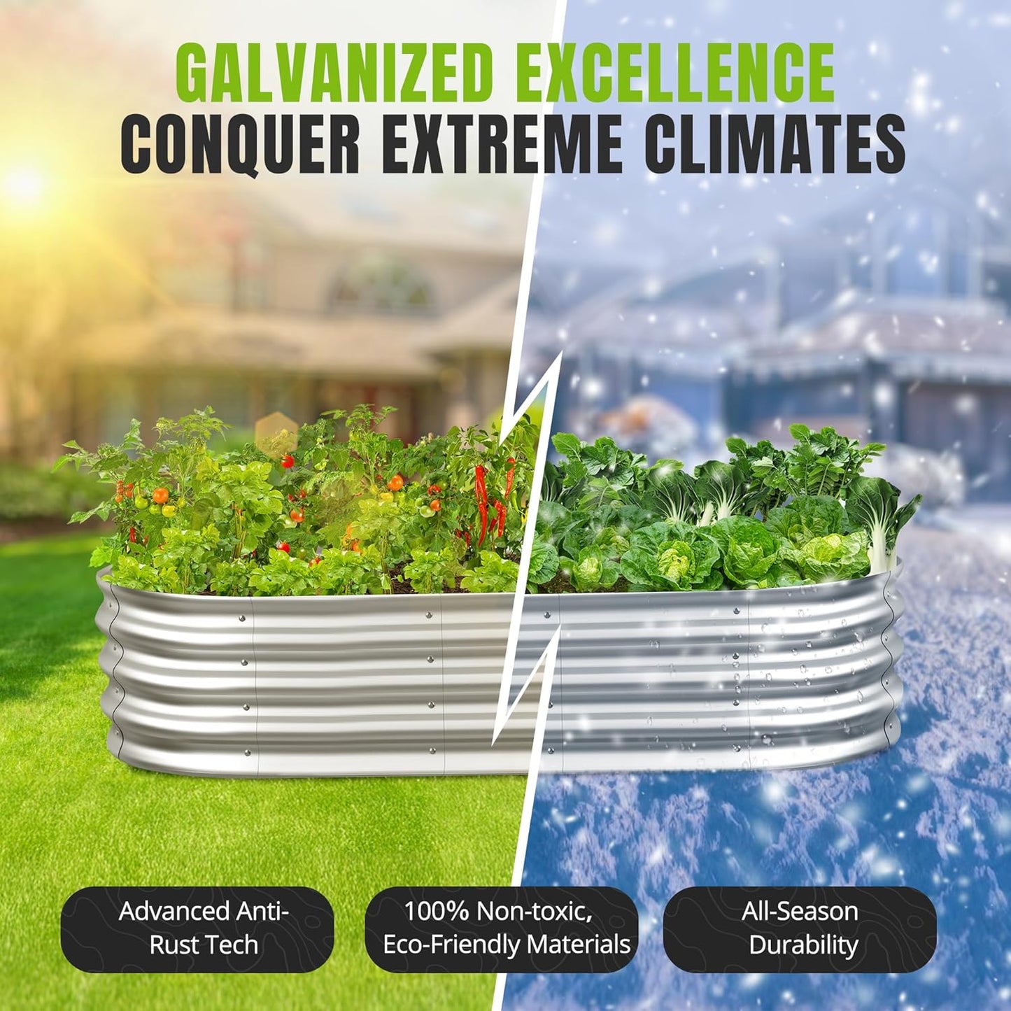 Sponvatt Raised Garden Bed - Outdoor Galvanized Raised Garden Bed Planter Boxes, Large Oval Metal for Gardening Planter Box Kit,Suitable for Vegetables,Herbs (Silver, 8x4x1 Ft)