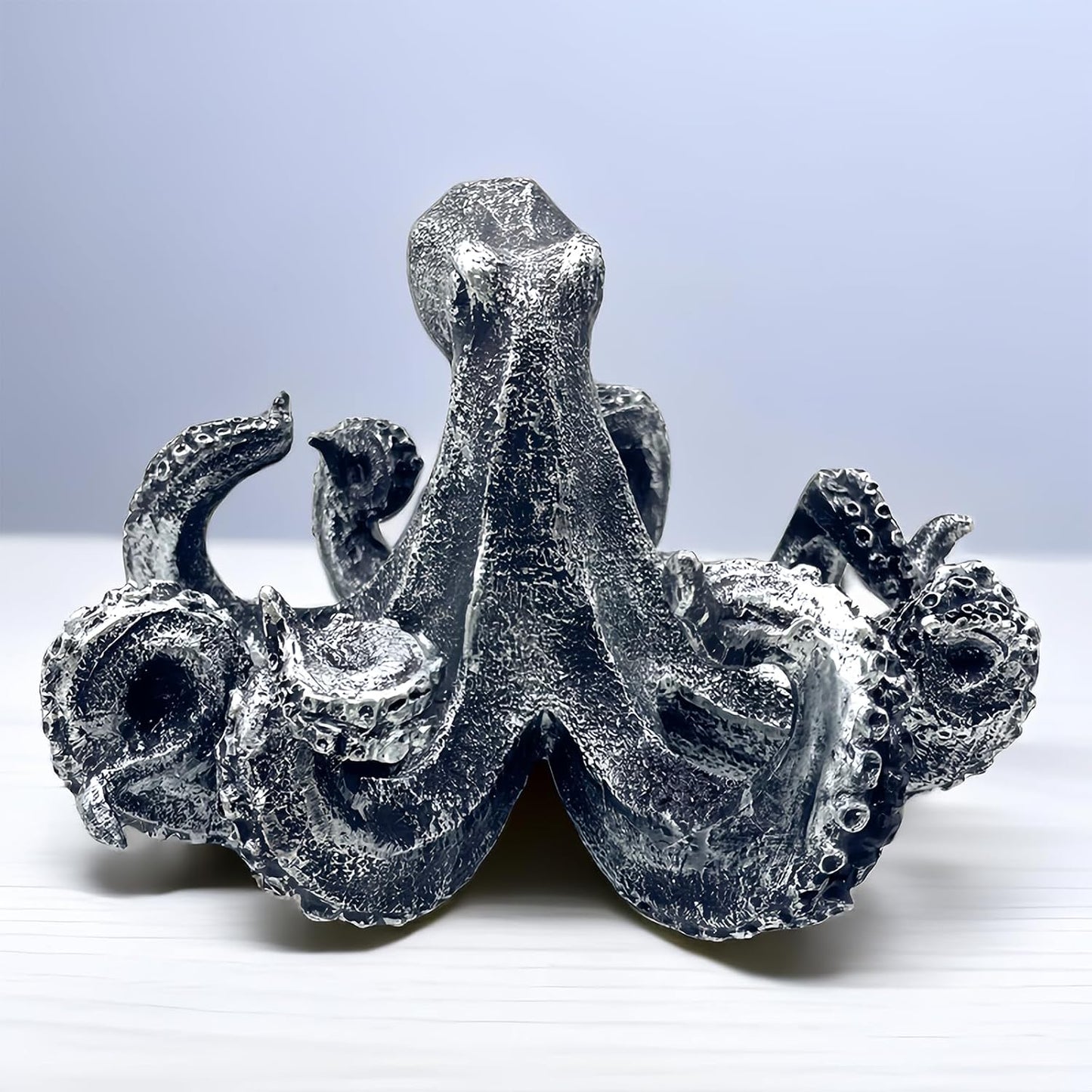 10 Inch Octopus Vintage Statue Sculpture Frgurine Gift for Home Office Living Room Desktop Display Decor Decorative (Silver)